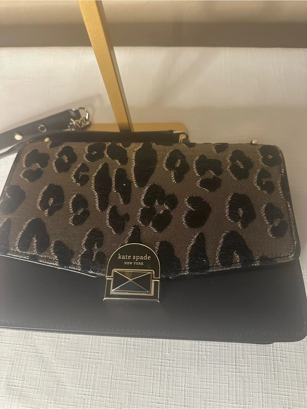 kate spade Leopard-Print Crossbody in Black and Gold-Tone